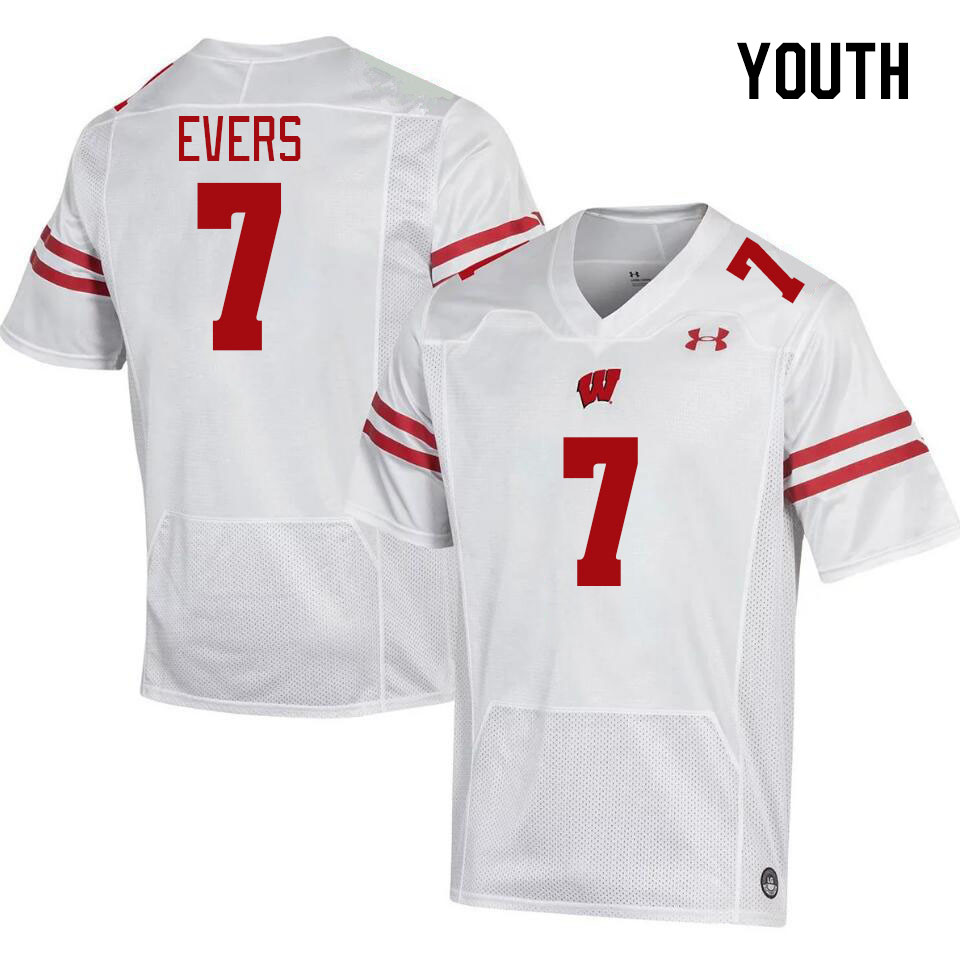 Youth #7 Nick Evers Winsconsin Badgers College Football Jerseys Stitched Sale-White - Click Image to Close